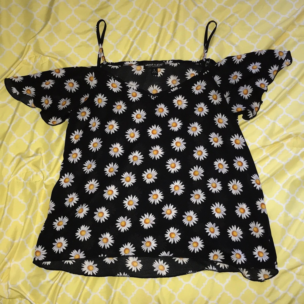 Spaghetti strap off the shoulder shirt